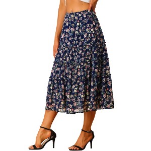 INSPIRE CHIC Women's Floral Elastic Waist Tiered Ruffle Boho Midi Skirts - 1 of 4