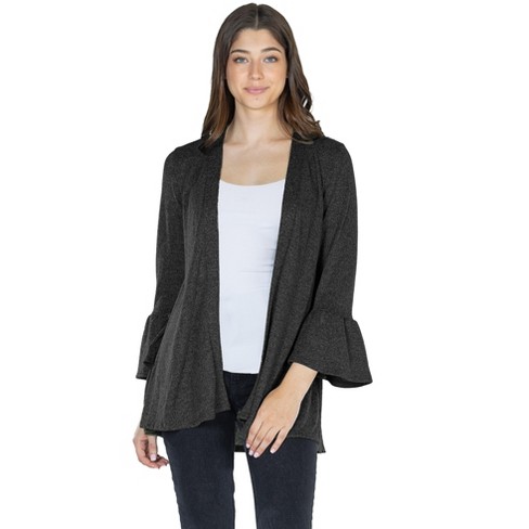 24seven Comfort Apparel Womens Knit Three Quarter Bell Sleeve Open Cardigan  : Target