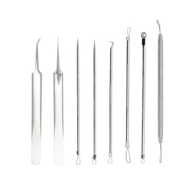Unique Bargains Facial Pimple Extractor Tool Kit Silver Tone Set of 8