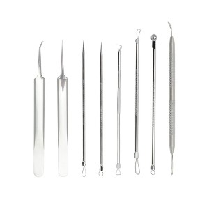 Unique Bargains Facial Pimple Extractor Tool Kit Silver Tone Set of 8 - 1 of 4