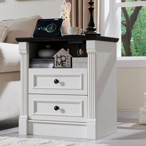 Mastgoal 26" Nightstand with Charging, 23.6" Farmhouse Table Open Shelf & 2 Drawers - 1 of 4