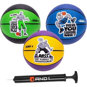AND1 Mini Basketball 3 Pack Set for Kids (Deflated w/ Pump Included): - Size 3 7-Inch Premium Youth Size , Easy to Grip, Made for Indoors and Outdoors - 1 of 4