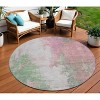 Blush And Green Abstract Washable Indoor Outdoor Area Rug - 2 of 4
