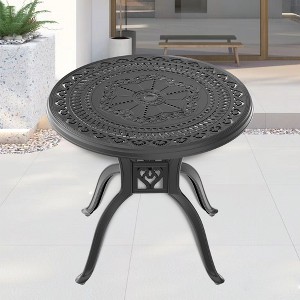 CAVINAS 31.5/39.37 Inch Round Patio Dining Table,Outdoor Dining Table with Umbrella Hole and Aluminum Frame,Patio Table for 2,Black - 1 of 4