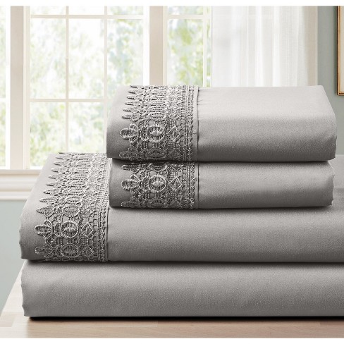 BrylaneHome 4-Pc Lace Trim Sheet Set - image 1 of 2