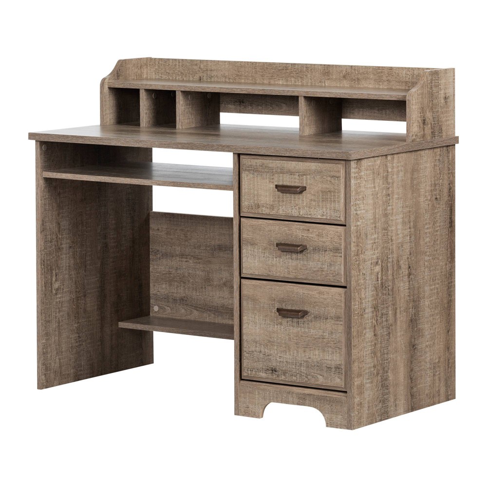 Photos - Office Desk Versa Computer Desk with Hutch Weathered Oak - South Shore: Traditional St