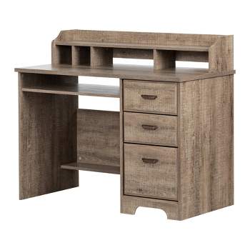 Versa Computer Desk with Hutch Weathered Oak - South Shore