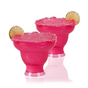 HOST FREEZE Margarita Cocktail Glasses, Frozen Cup Double Wall Plastic Margarita Glasses Drinking Set Modern Drinking Glasses 12oz Punch Pink Set of 2 - 1 of 4