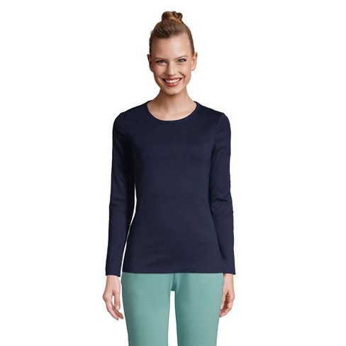 Lands' End Women's Cotton Rib Long Sleeve Crewneck T-shirt - Large ...