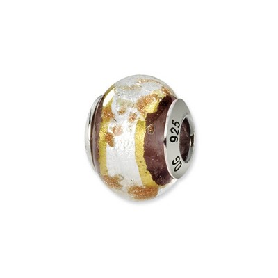 Black Bow Jewelry Sterling Silver, White, Golden and Brown Murano Glass Bead Charm