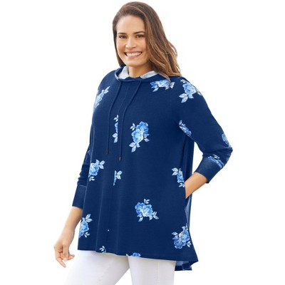 Woman Within Plus Size Pleat-Back Swing Hoodie Sweatshirt