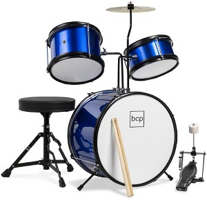 Best Choice Products Kids Beginner 3-Piece Drum, Musical Instrument Set w/ Sticks, Cushioned Stool, Drum Pedal - 1 of 4