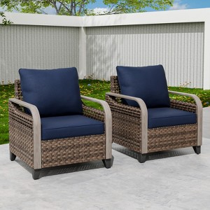 EAGLE PEAK Patio Chair Curved Armrest, Rattan Patio Furniture, 2 Chairs - 1 of 4