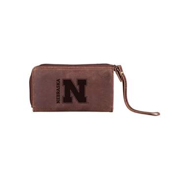 Evergreen NCAA Nebraska Cornhuskers Brown Leather Women's Wristlet Wallet Officially Licensed with Gift Box