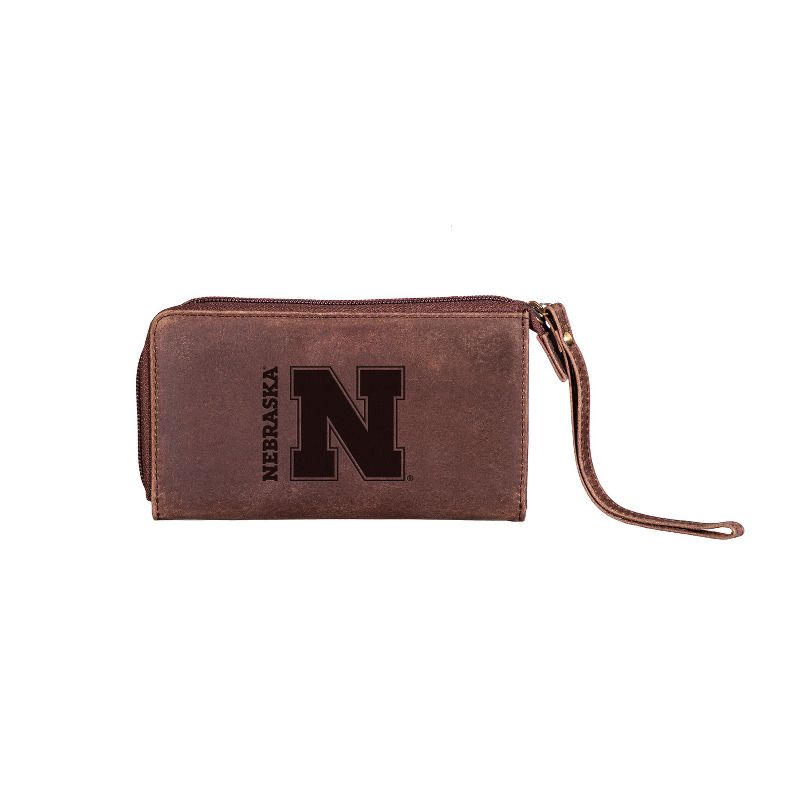 Evergreen NCAA Nebraska Cornhuskers Brown Leather Women's Wristlet Wallet Officially Licensed with Gift Box, 1 of 2