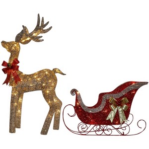 Christmas Pre-Lit Gold Glitter Reindeer & Sleigh Set - 1 of 2