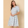 INSPIRE CHIC Women's Vintage Floral Peter Pan Collar High Waist Puff Sleeve A-line Midi Dress - 2 of 4