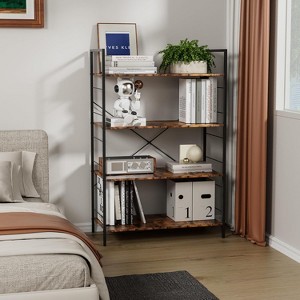 COUCHETA 44.9 Inch Tall Industrial 4-Tier Bookcase - Sturdy Steel Frame, X-Braced Stability, Holds 88lbs - 1 of 4