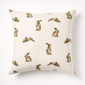 Oversized Printed Bunny Square Throw Pillow Linen/Brown - Threshold™ designed with Studio McGee