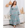Plus Size Women's V Neck Long Sleeve Maxi Dress with Belt Flowy Elegant Floor Length Dress - 3 of 4