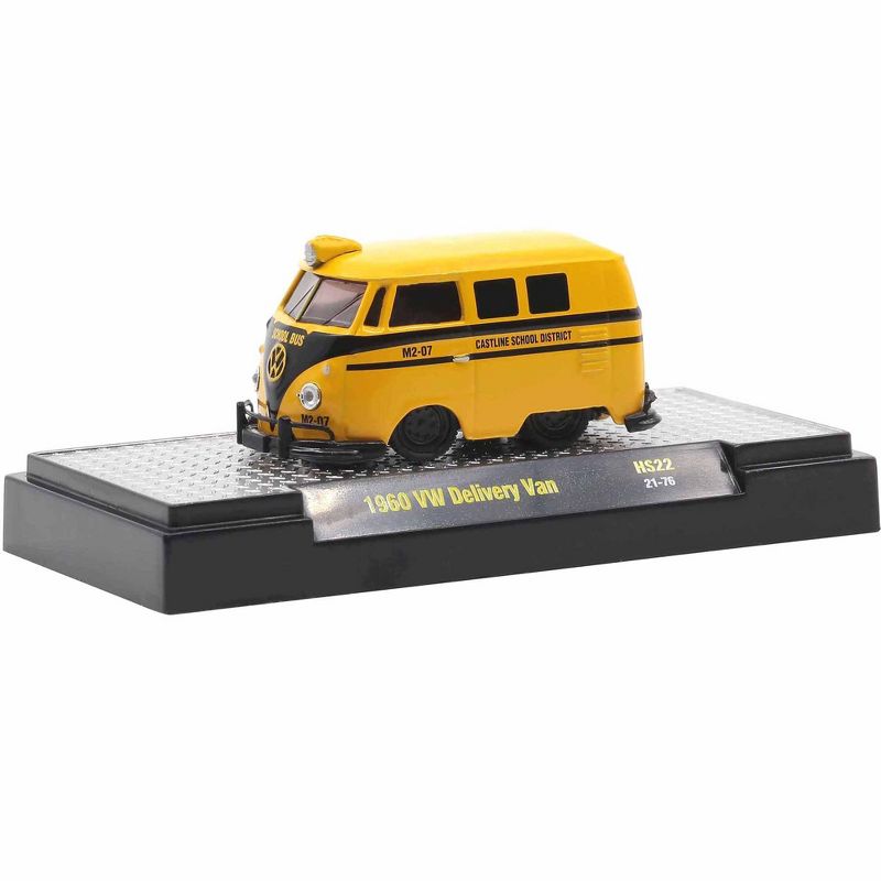 1960 Volkswagen Delivery Van School Bus Yellow w/Black Stripes "Castline District" Ltd Ed 1/64 Diecast Model Car by M2 Machines, 2 of 4
