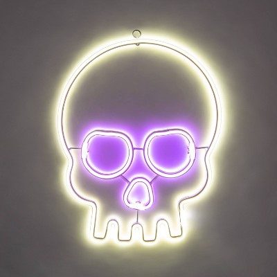 LED Lighted Faux Neon Skull Flickering Eyes Halloween Novelty Silhouette Lights White/Purple - Hyde & EEK! Boutique™