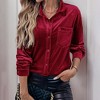 Women Velvet Shirts Classic Button Down Shirts Velvet Tops with Pocket Velvet Shackets Christmas and Holiday Season Outfits - 3 of 4