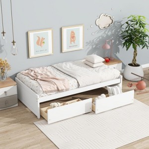 ALEXOUN Twin Size Bed Frame with Storage Drawers -Minimalist Rubber Wood Bed Frame Fits Bedroom,Guest Room,Nursery No Box Spring Needed - 1 of 4