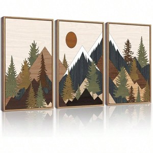 Landscape Mountain Wall Art Set Sunrise Pine Tree Forest Scene Wilderness Farmhouse Rustic Modern Art Decor 11x14in - 1 of 4