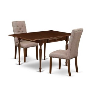 HomeStock 3-Piece Mahogany Finish Rectangular Solid Wood Top with Dropleaf Dining Table Set - 1 of 4
