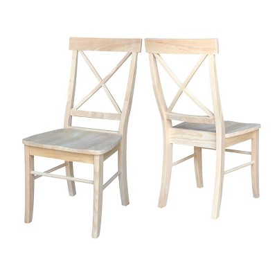 Set of 2 White Cross Back Solid Wood Dining Chairs