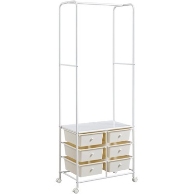 Yaheetech Freestanding Garment Rod with Storage Boxes, Beige
