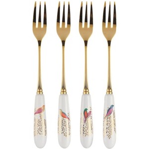 Portmeirion Sara Miller Chelsea Pastry Forks, Set of 4 - Afternoon Tea Cutlery with Fine Porcelain Handles - 22K Gold Details Stainless Steel Flatware - 1 of 4