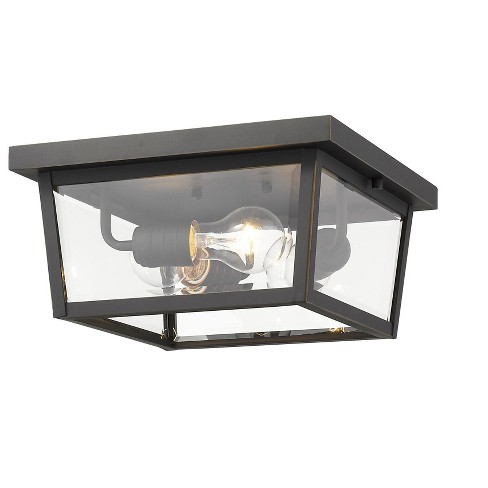 Z Lite 568f Beacon 3 Light 12 Wide Outdoor Flush Mount Square Ceiling Fixture