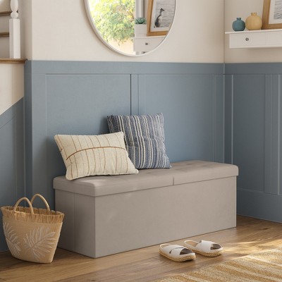 Folding Storage Ottoman Bench, Storage Bench with Flipping Lid, Ottoman with Storage, Faux Leather, 660 lb Load Capacity
