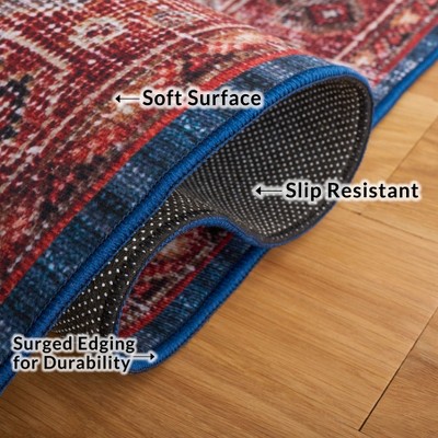 Tucson Red and Blue Synthetic Washable Area Rug