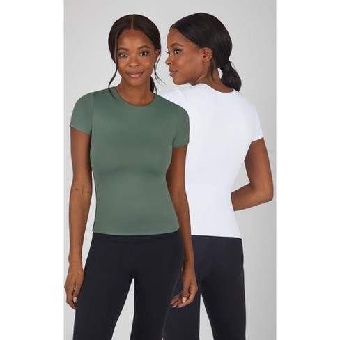 Yogalicious Womens Heavenly Ribbed Kathleen Long Sleeve Top - 2 Pack, -  First Bloom/White - X Small