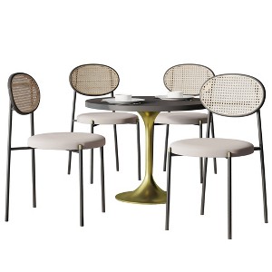 LeisureMod 5-PC Dining Set - 36" Round Dining Table Black MDF Top & Gold Base, 4 Velvet Dining Chairs in Black Steel Legs - 1 of 4