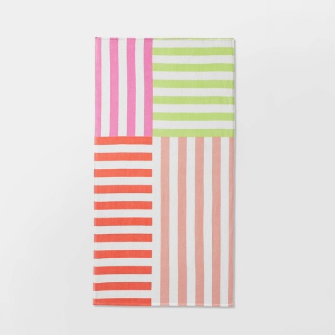 Pink and white discount striped beach towel