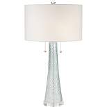 Possini Euro Design Miriam Modern Table Lamp 28 1/2" Tall Aqua Blue Fluted Glass with Table Top Dimmer White Drum Shade for Bedroom Living Room House