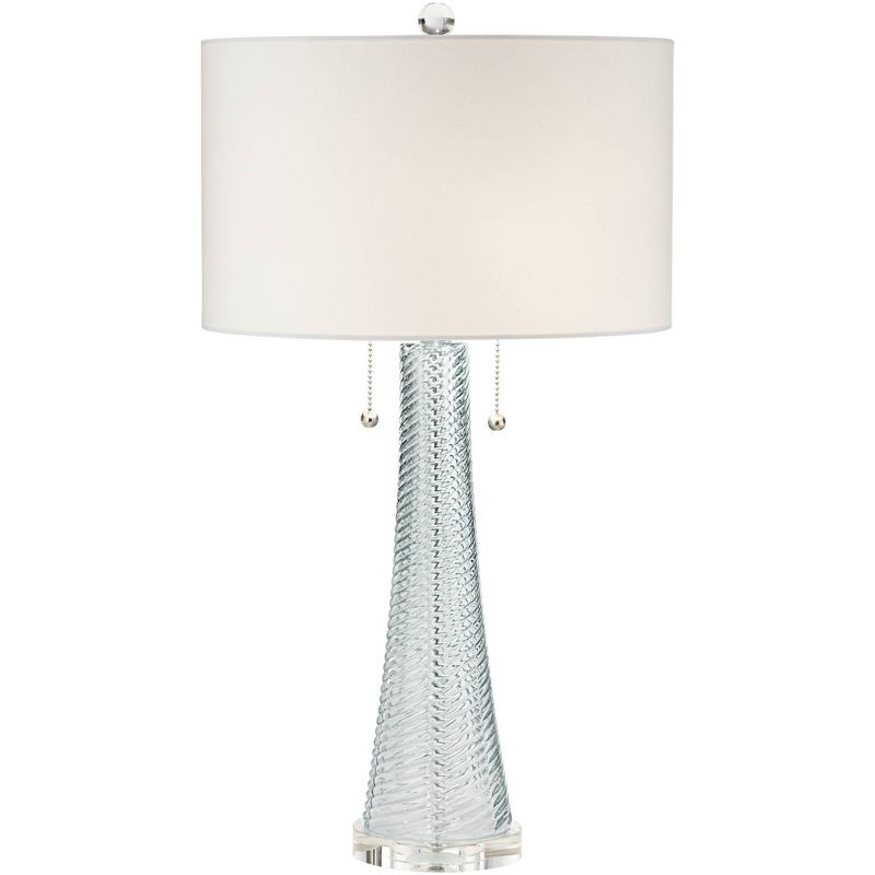Possini Euro Design Miriam Modern Table Lamp 28 1/2" Tall Aqua Blue Fluted Glass with Table Top Dimmer White Drum Shade for Bedroom Living Room House, 1 of 9