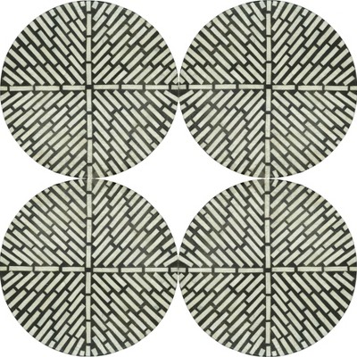 Black and White Geometric Capiz Shell Round Placemats, Set of 4