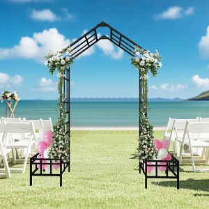 Lirago Black Metal Garden Arch - Adjustable 2-in-1 Galvanized Iron Trellis with Gate Dual-Style Assembly - 1 of 4