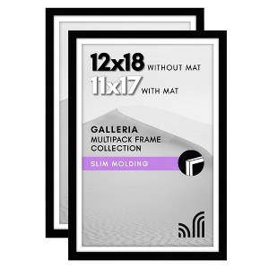 Americanflat 12x18 Picture Frame with Mat for 11x17, Black, 2 Pack - 1 of 4