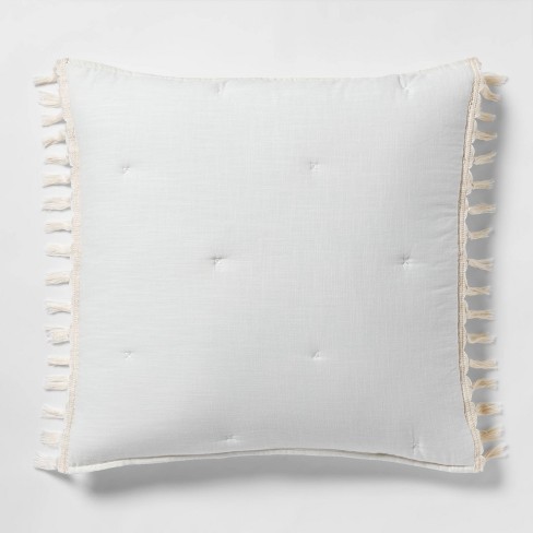 YINFUNG Boho Pillow Shams White Standard Set of 2 Tassel Fringe Pillowcases Matelasse Quilted Textured Cotton Yarn Dyed Moroccan Thin Soft Jacquard 20×26