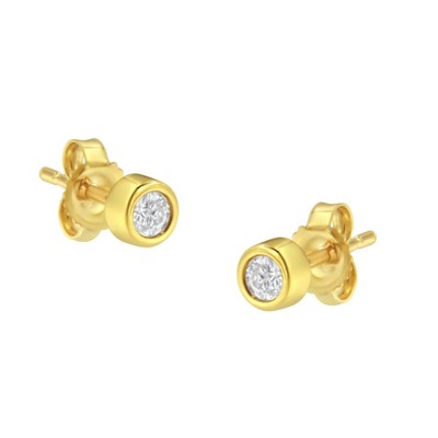 10K Gold 1/7 Cttw Round Brilliant-Cut Diamond Bezel-Set Stud Earrings