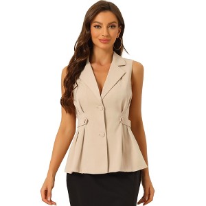 Allegra K Women's Office Elegant Notched Collar V-Neck Button-Down Sleeveless Vest - 1 of 4