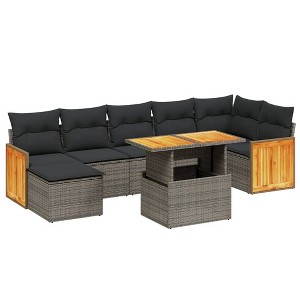 vidaXL Garden Sofa Set Grey PE rattan Large Adjustable Feet - 1 of 4