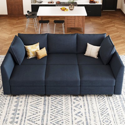Belffin Chenille L-Shaped 6-Seater Modular Sectional - Convertible Sofa with Hidden Storage & Tool-Free Assembly