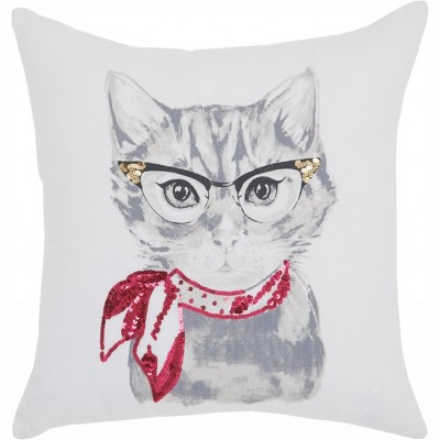 HomeRoots 18" Red and White Cotton Throw Pillow